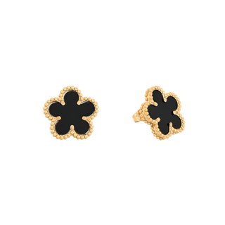 Orecchino in acciaio con quadrifoglio nero