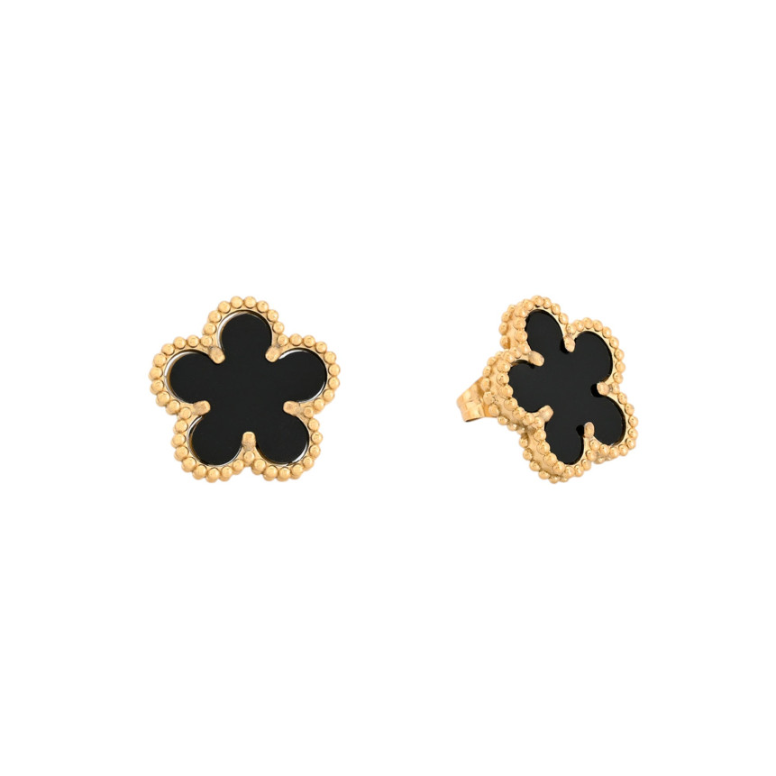 Boucle d\'oreille en acier avec trèfle noir
