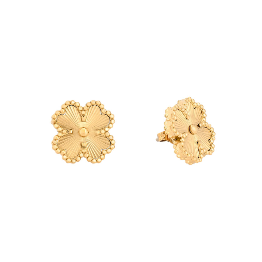 Boucles d\'oreilles trèfle texture en acier GB