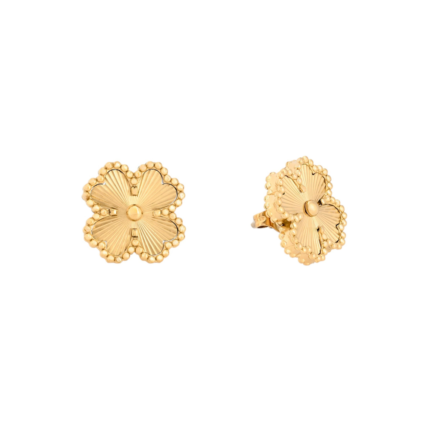 Boucles d\'oreilles trèfle texture en acier GB