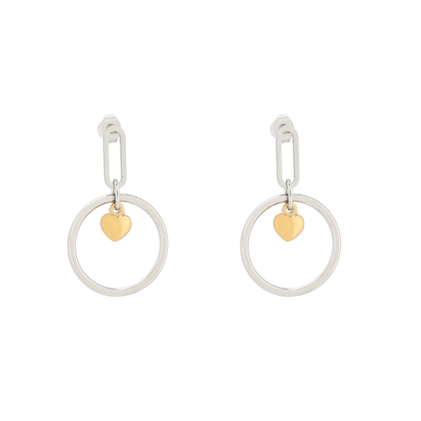 Boucles d\'oreilles en acier rond avec coeur GB