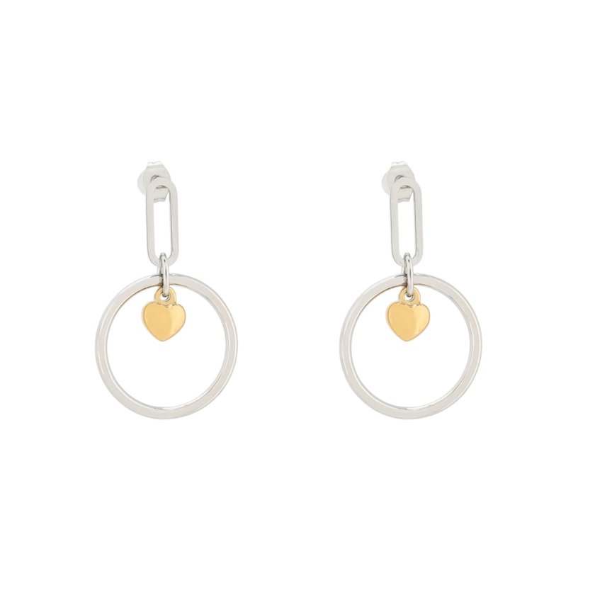 Steel earrings round with heart GB