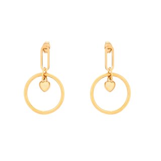 Steel earrings round with heart GB