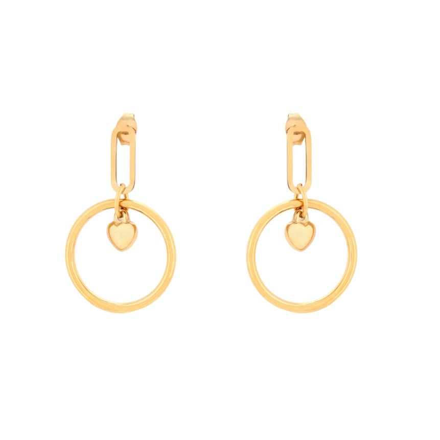 Steel earrings round with heart GB