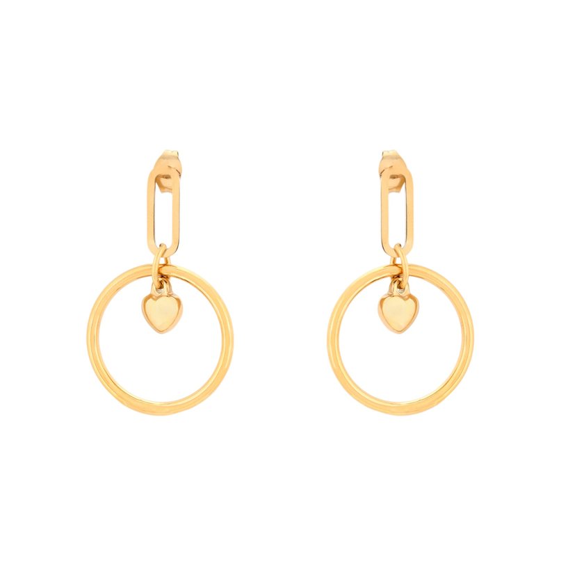 Steel earrings round with heart GB