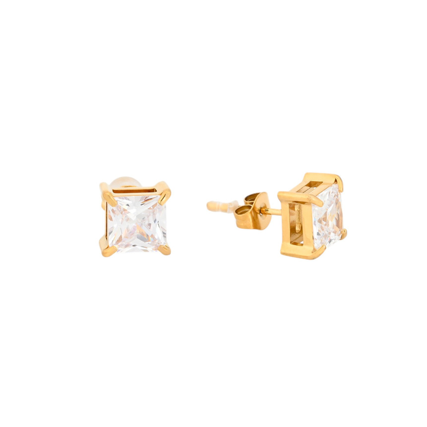 Boucles d\'oreilles acier pierre carré GB