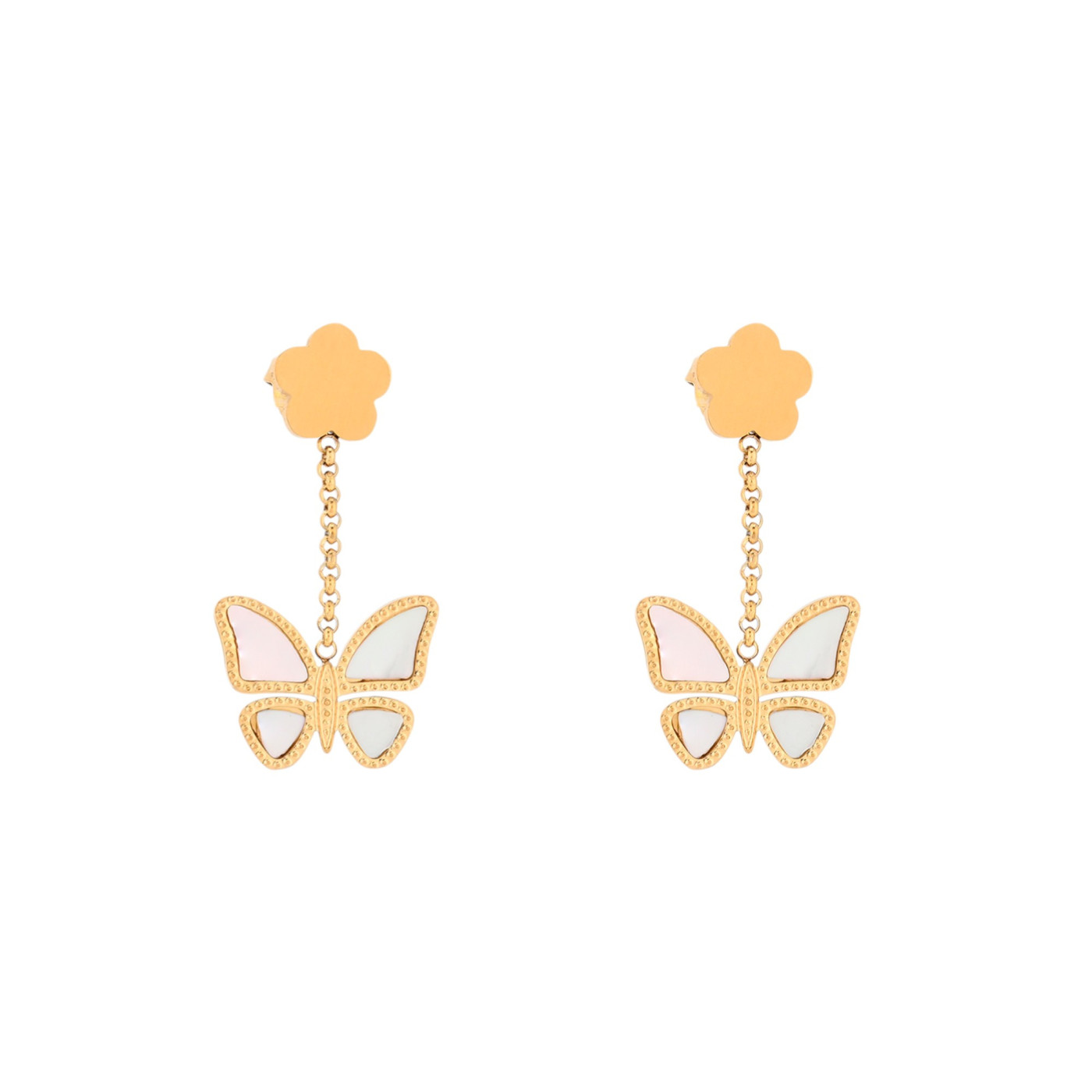 Pendientes en acero mariposa nácar GB