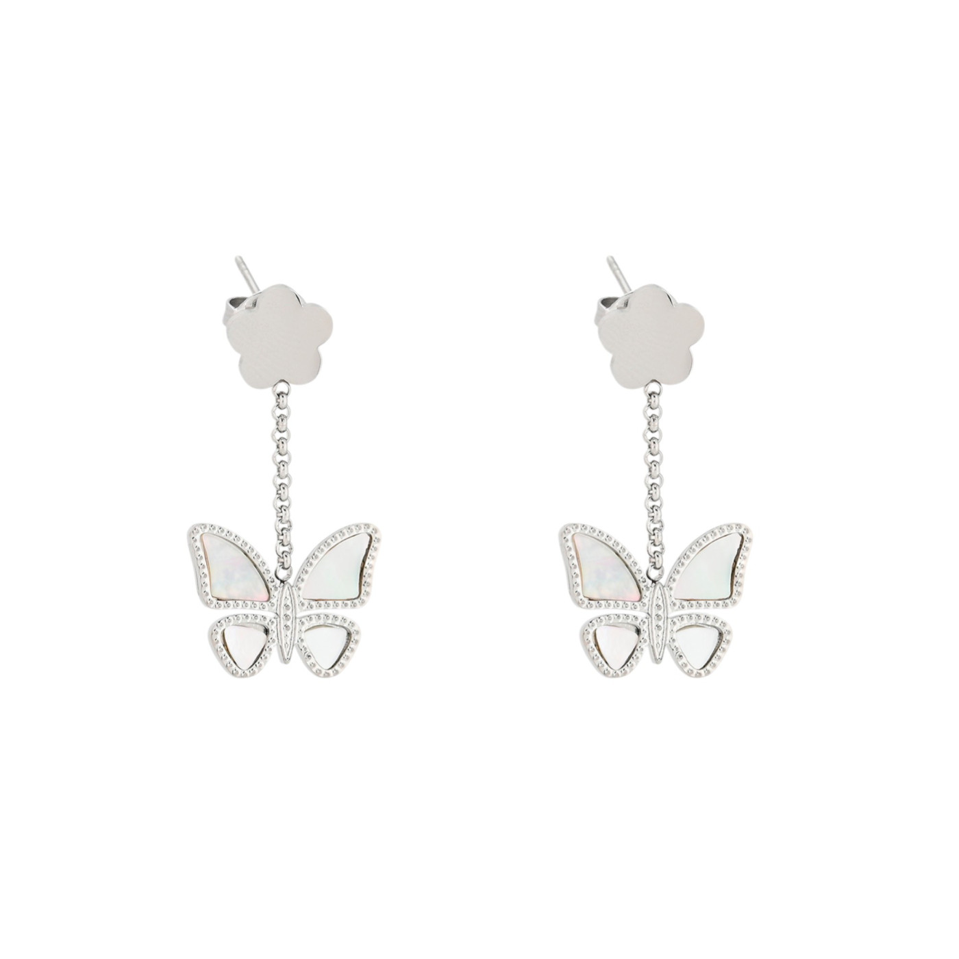 Pendientes en acero mariposa nácar GB