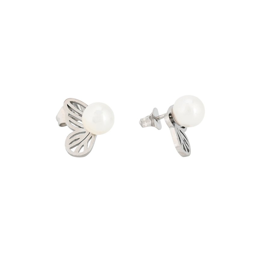 Steel earrings butterfly with pearl GB