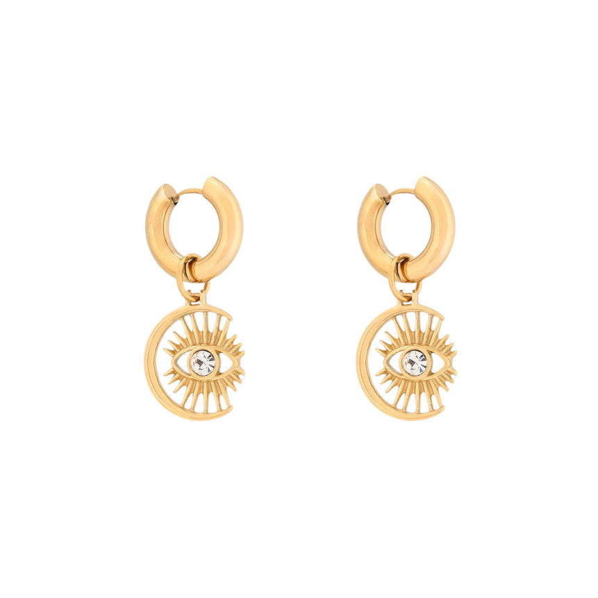 Boucles d\'oreilles lune et oeil en acier GB