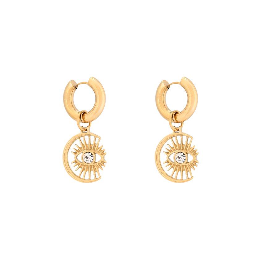 Boucles d'oreilles lune et oeil en acier GB