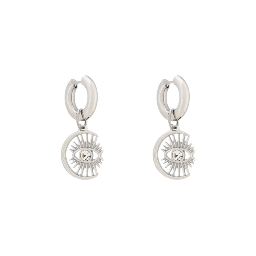 Boucles d\'oreilles lune et oeil en acier GB