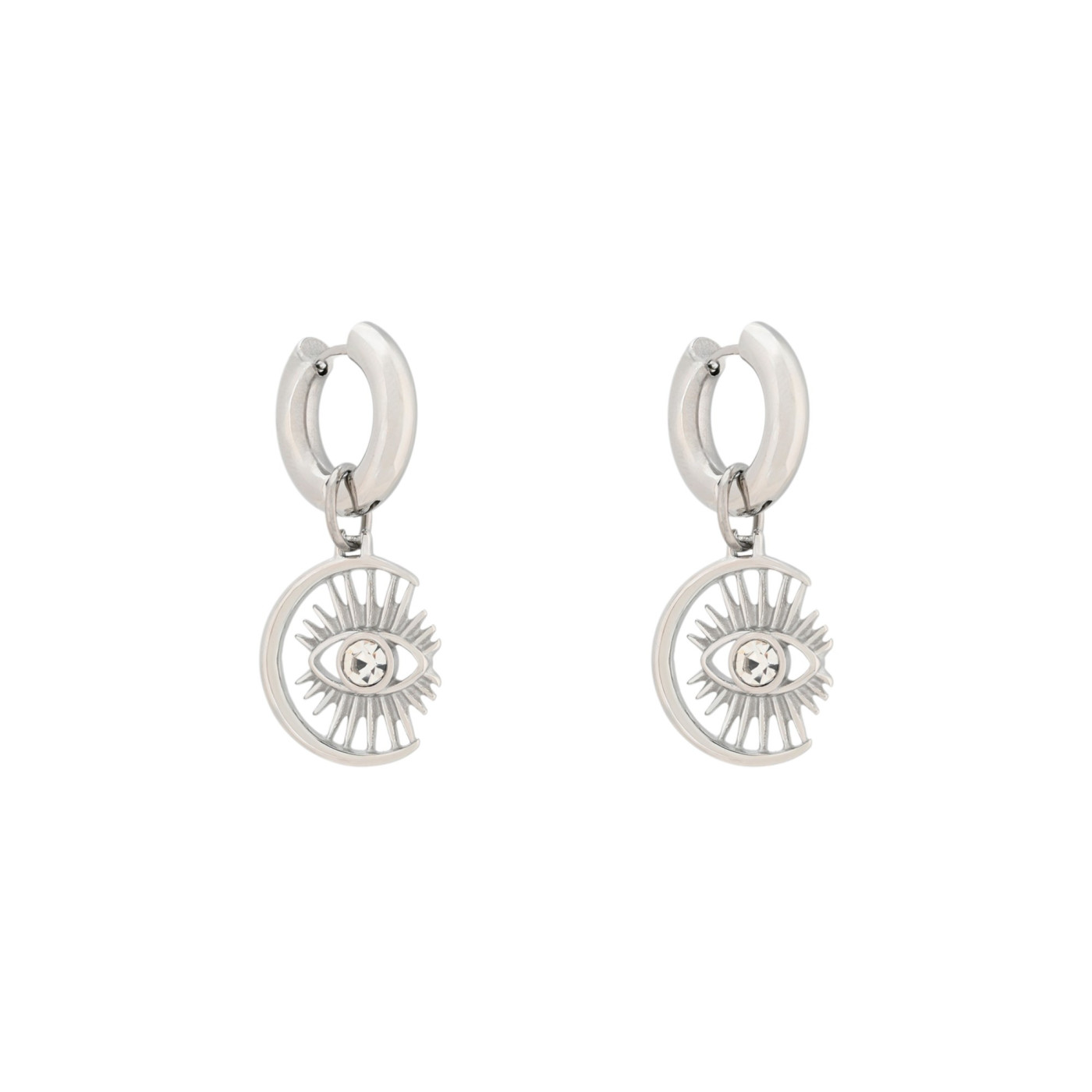 Pendientes luna y ojo de acero GB