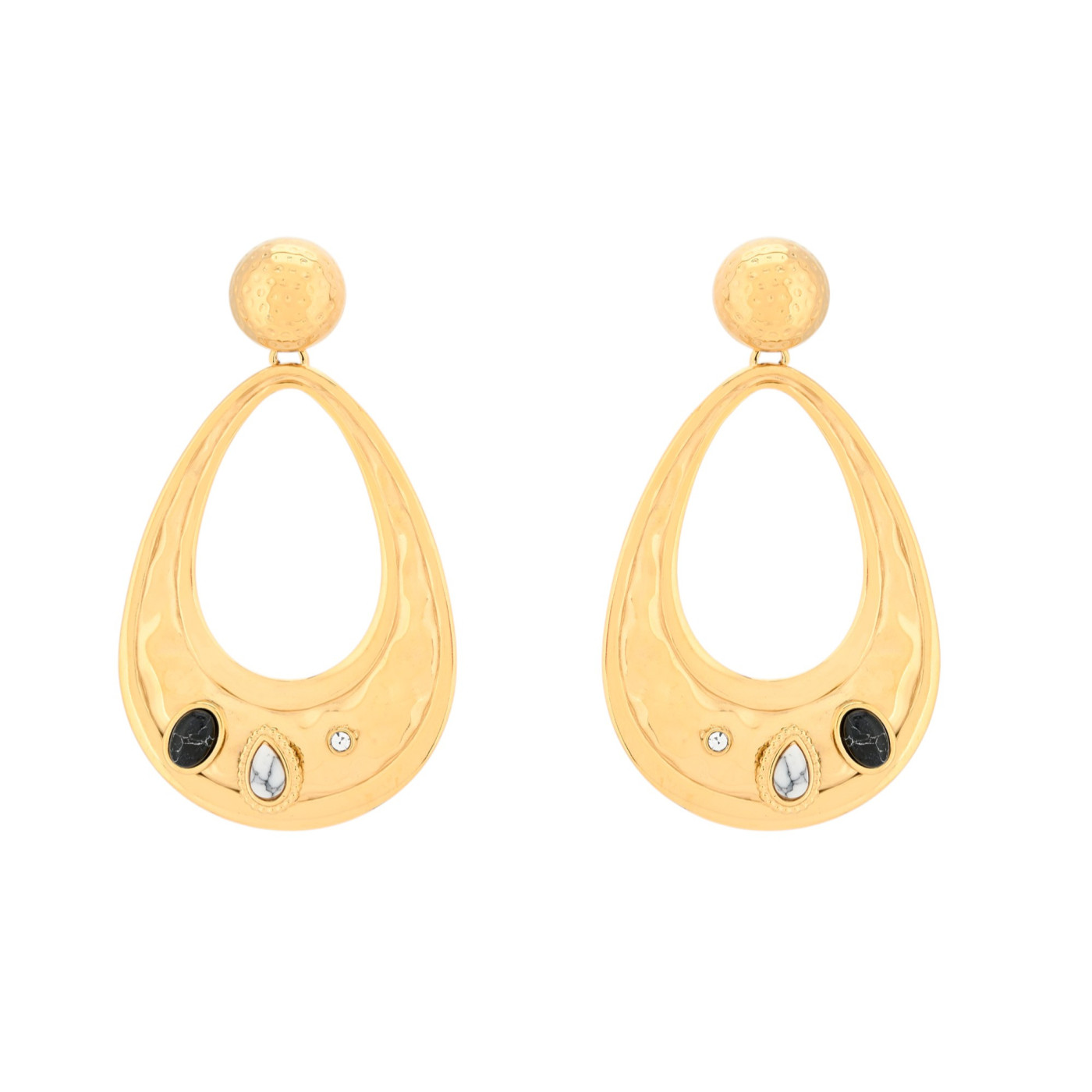 Boucles d\'oreilles en acier martelés pierre GB