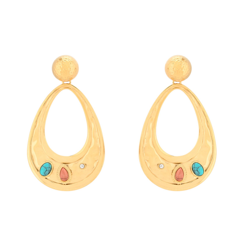 Boucles d\'oreilles en acier martelés pierre GB