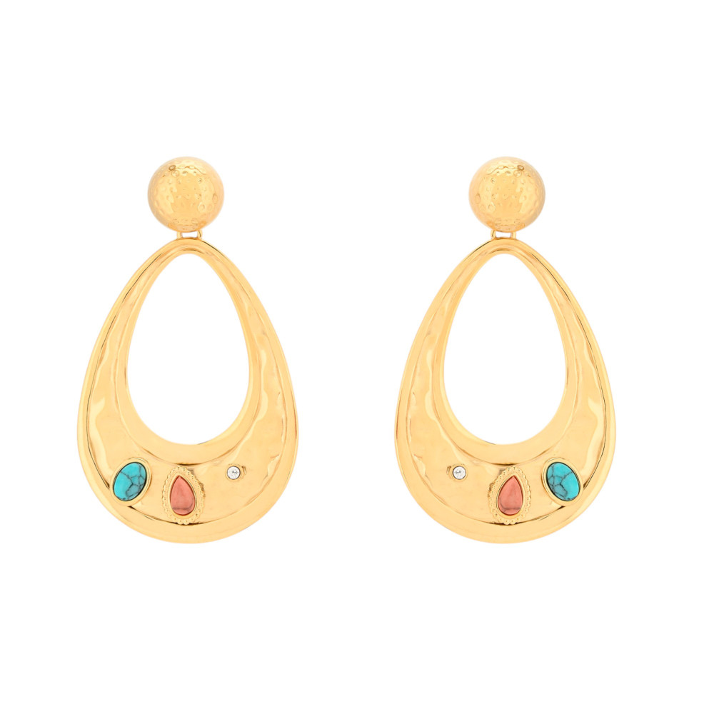 Boucles d\'oreilles en acier martelés pierre GB