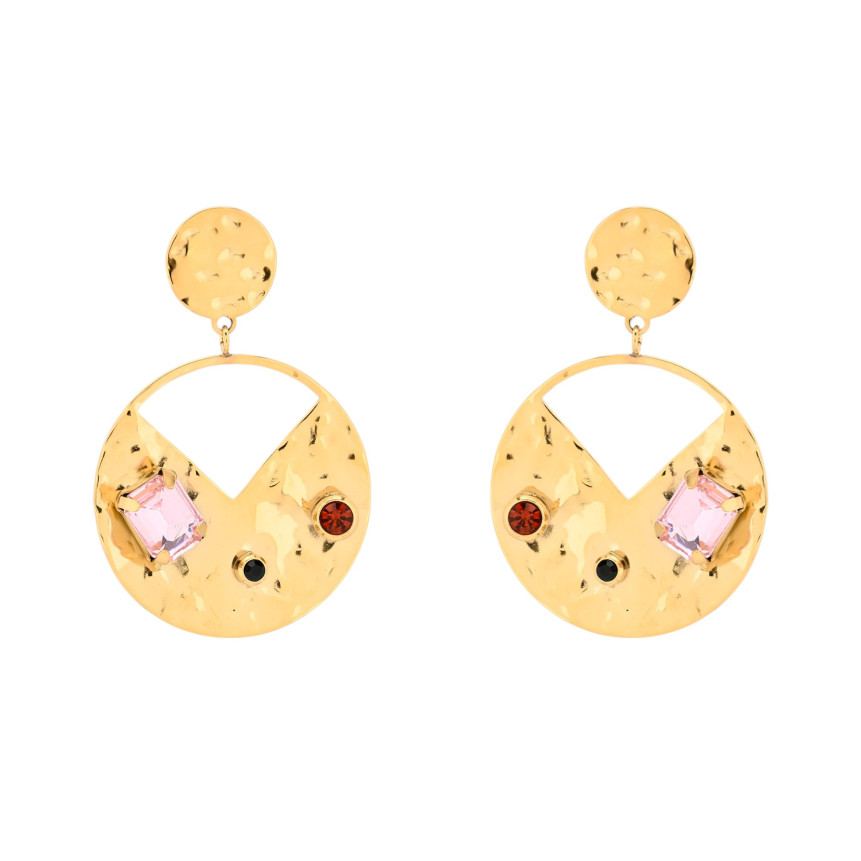 Pendientes de acero piedra redonda rosa GB