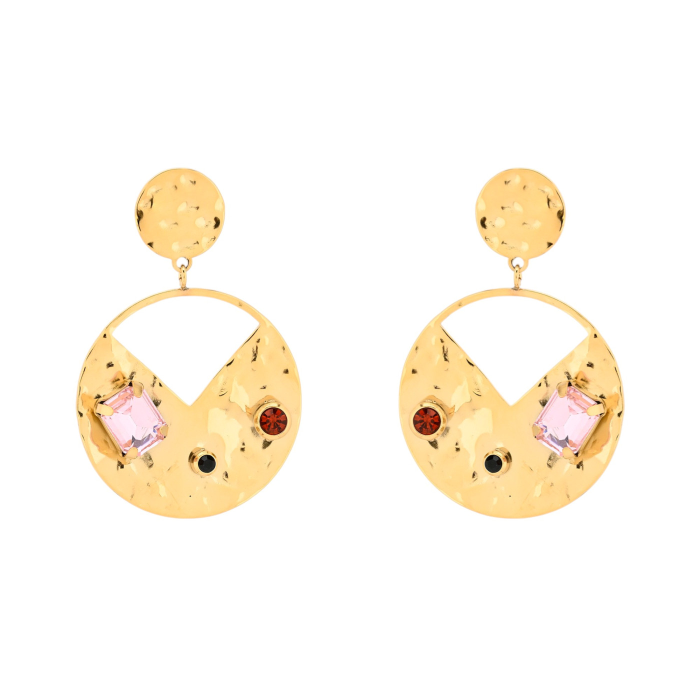 Boucles d\'oreilles en acier pierre ronde rose GB