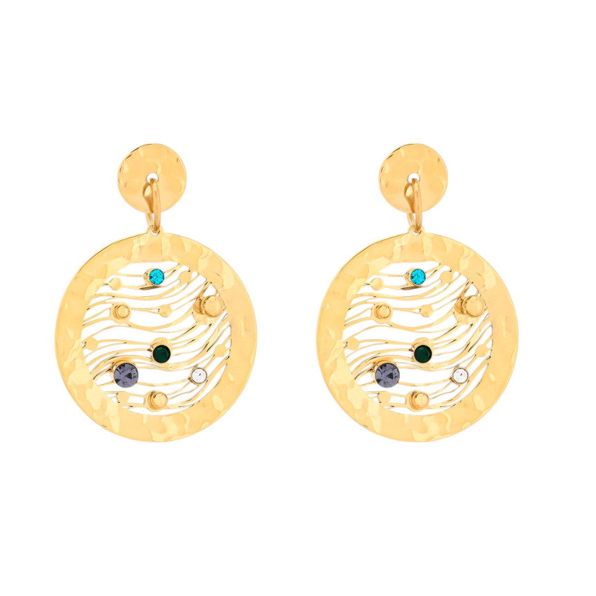 Steel earrings round colorful GB