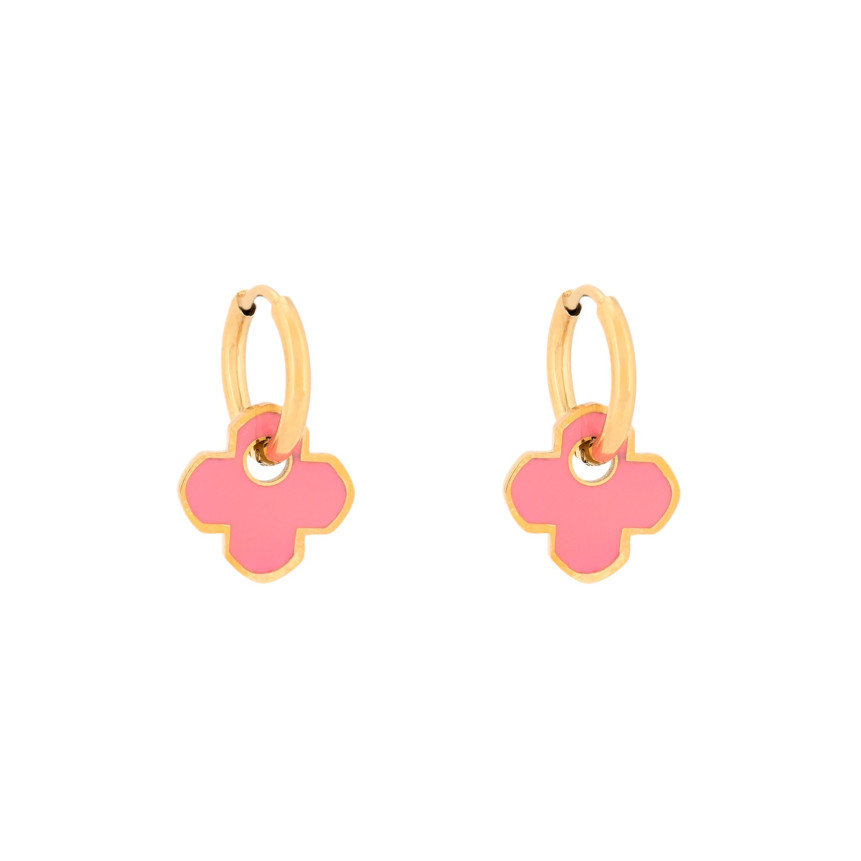 Aros en acero trébol rosa GB