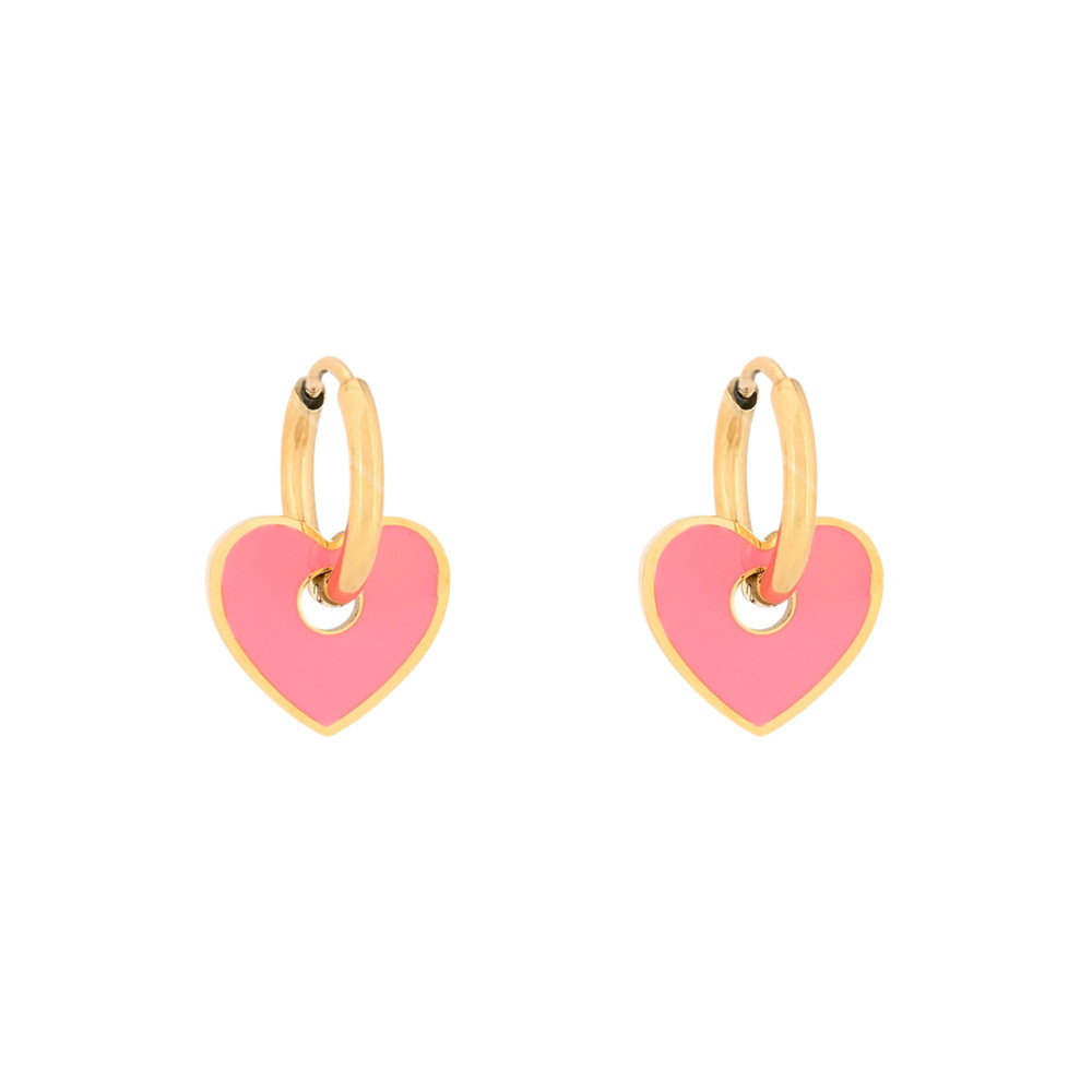 Aros en acero corazón rosa GB