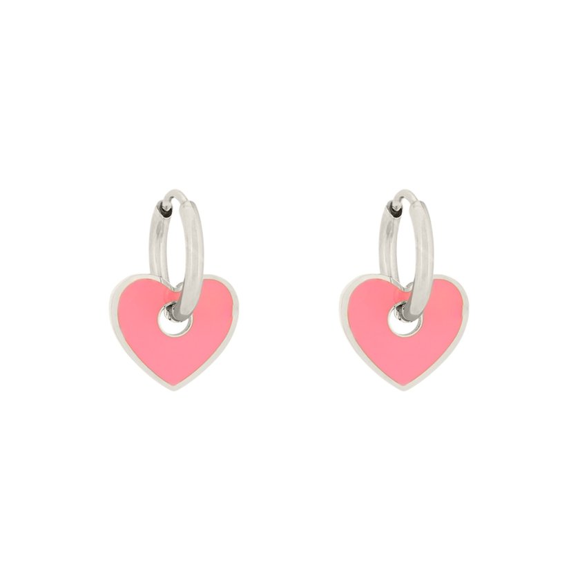 Orecchini a cerchio in acciaio cuore rosa GB