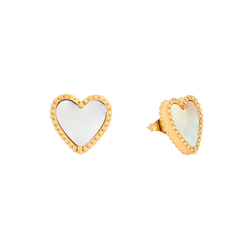 Boucles d\'oreilles en acier coeur texture et nacre GB