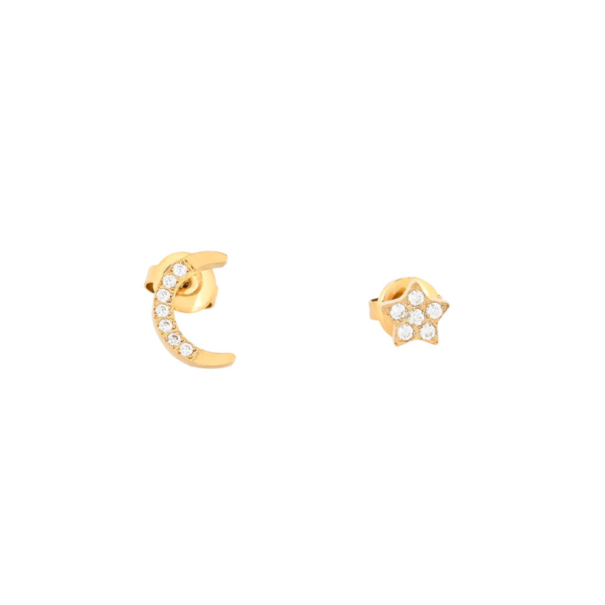 Boucles d\'oreilles acier étoile et lune GB
