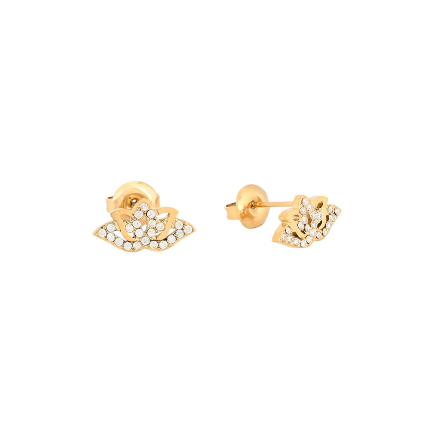 Boucles d\'oreilles acier et zircones fleur de lotus GB
