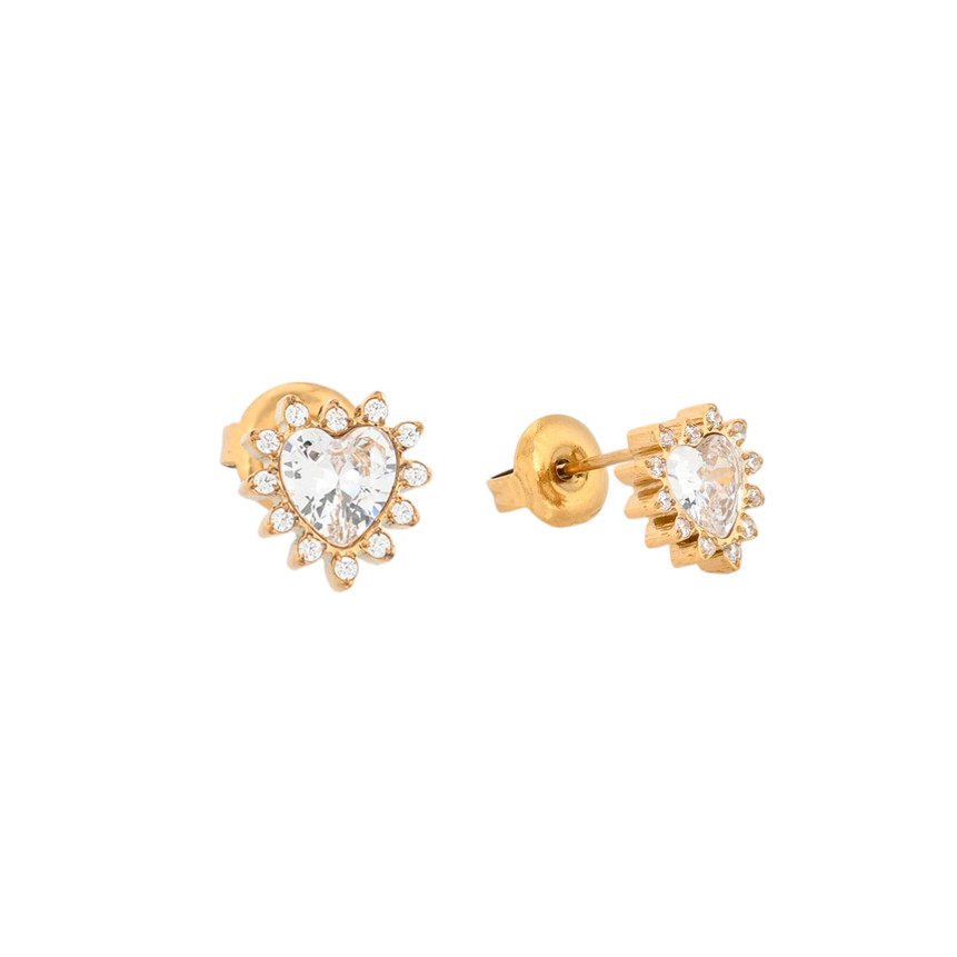 Pendientes acero con circonitas corazón GB