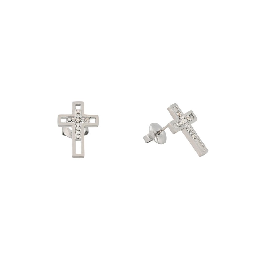 Boucles d'oreilles en acier croix ouvert GB