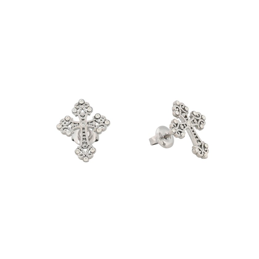 Steel earrings cross brilliants GB