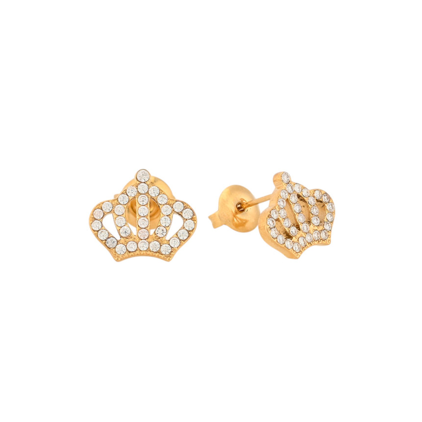 Boucles d\'oreilles en acier brillants couronne GB