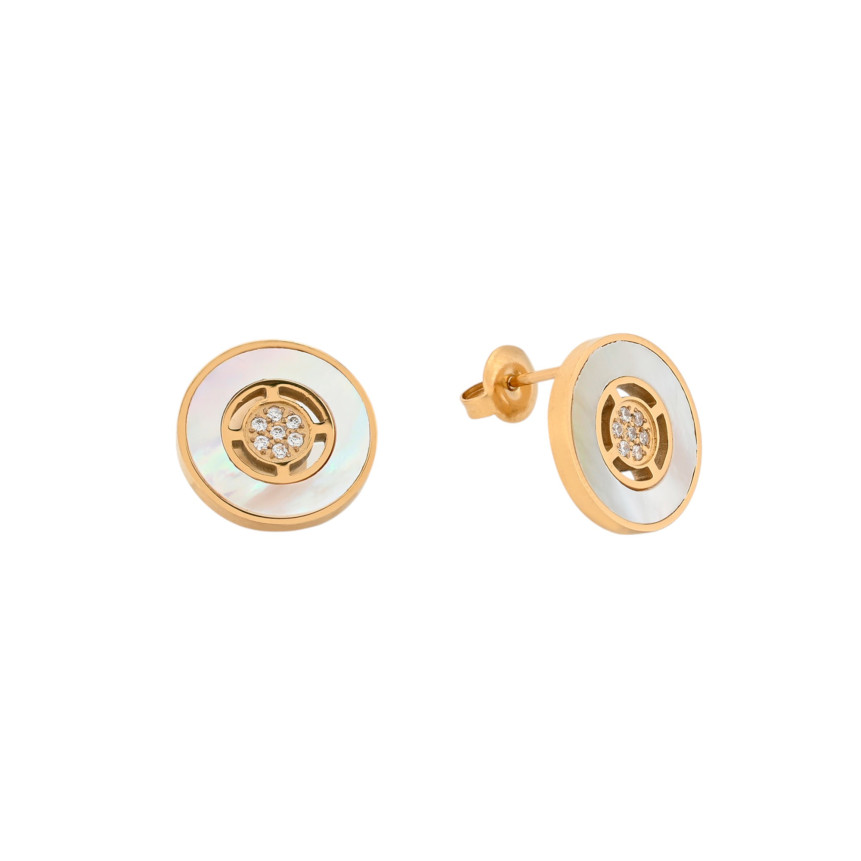 Boucles d\'oreilles en acier nacre et zircones GB