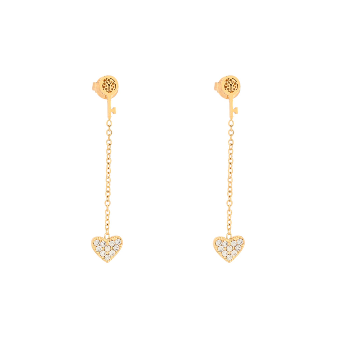 Boucles d\'oreilles en acier cœur et clé GB