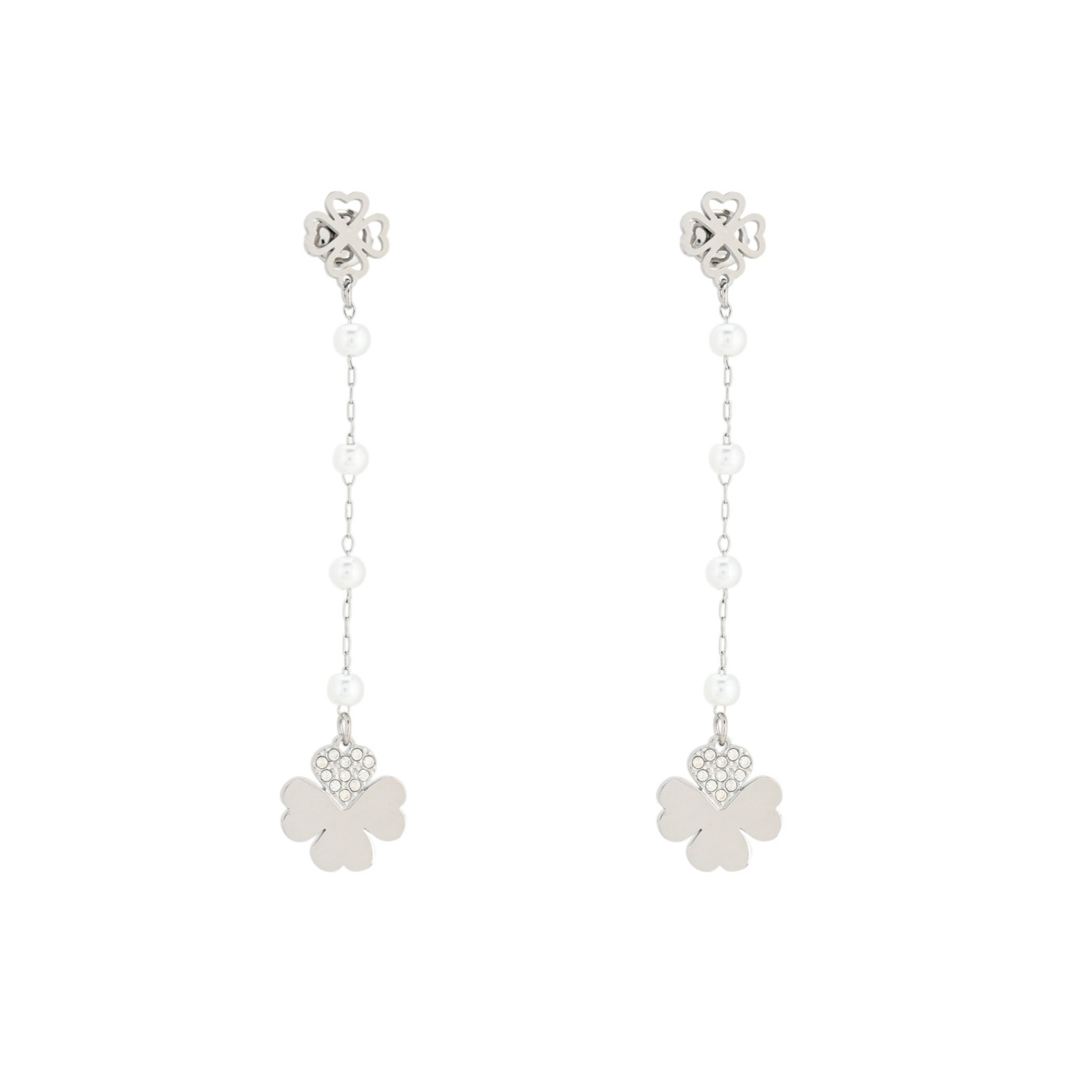 Boucles d\'oreilles en acier perles et trèfles GB