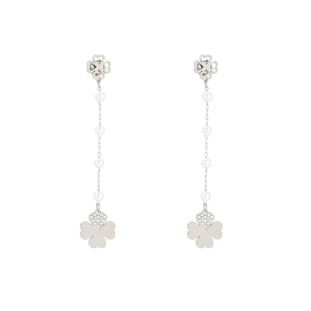 Boucles d\'oreilles en acier perles et trèfles GB