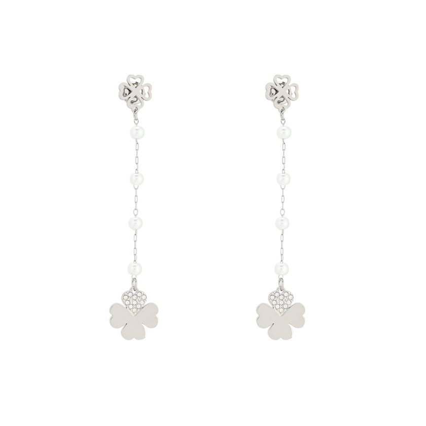 Steel earrings pearls and clovers GB