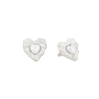 Steel earrings heart with texture and pearl GB
