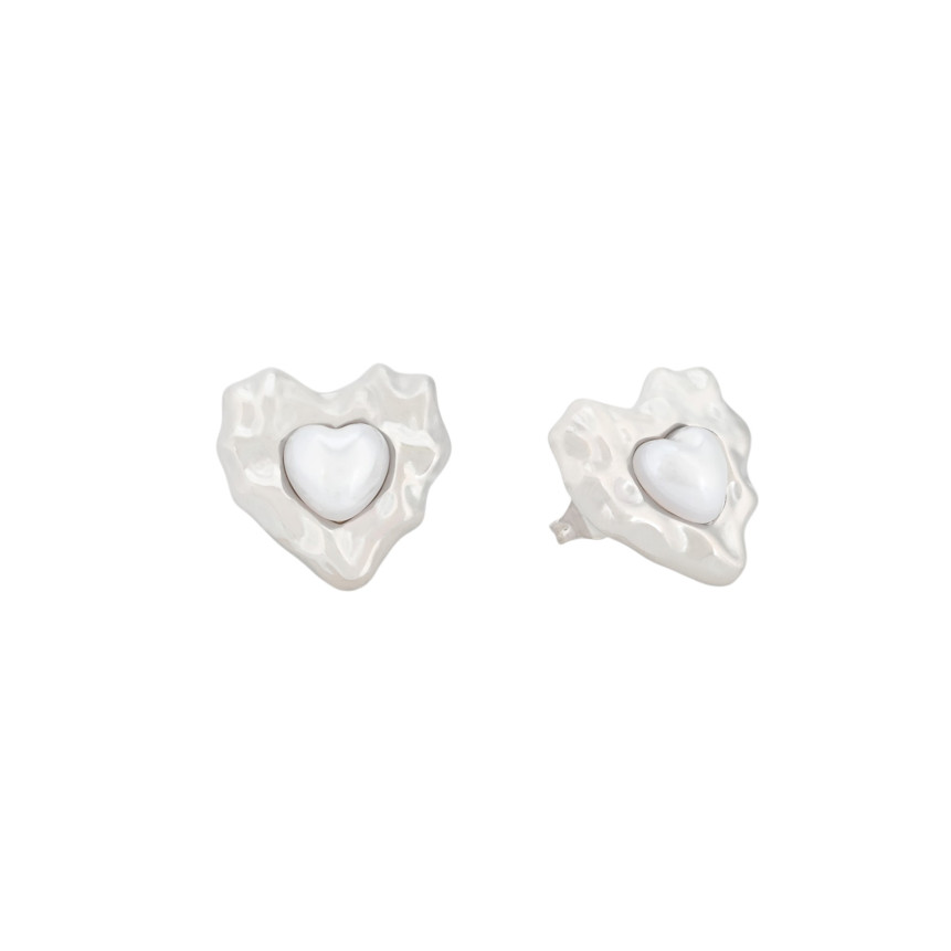 Orecchini in acciaio cuore con texture e perla GB
