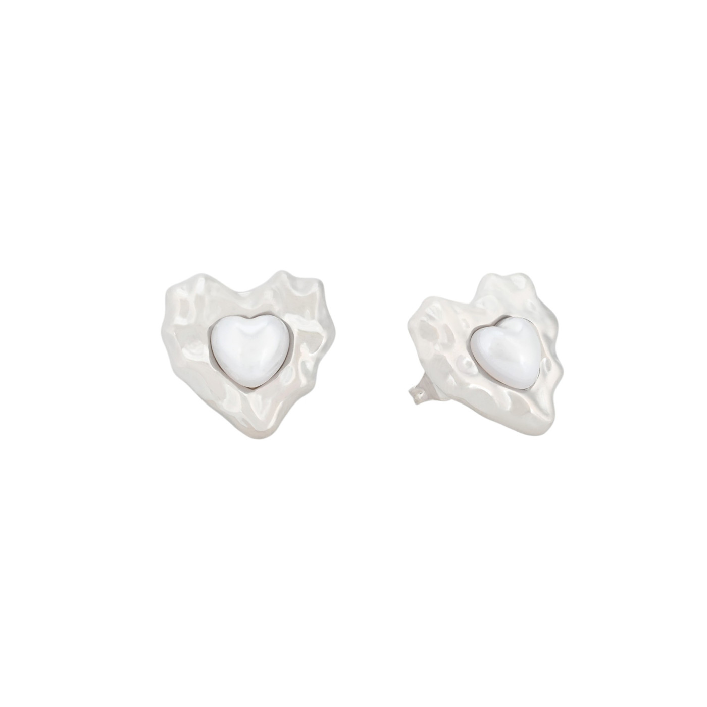 Orecchini in acciaio cuore con texture e perla GB