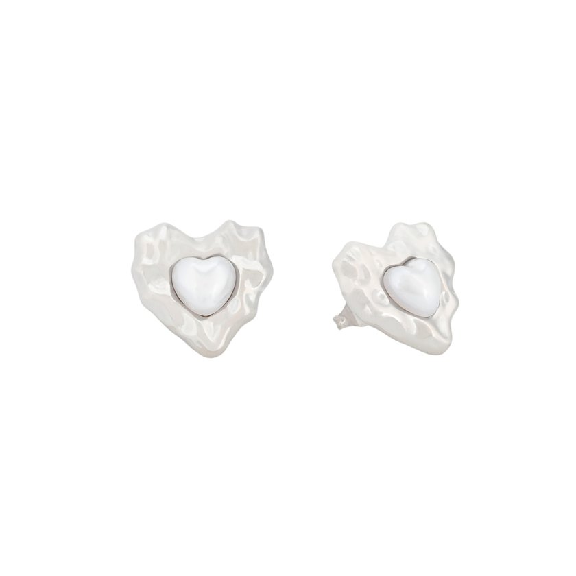 Orecchini in acciaio cuore con texture e perla GB