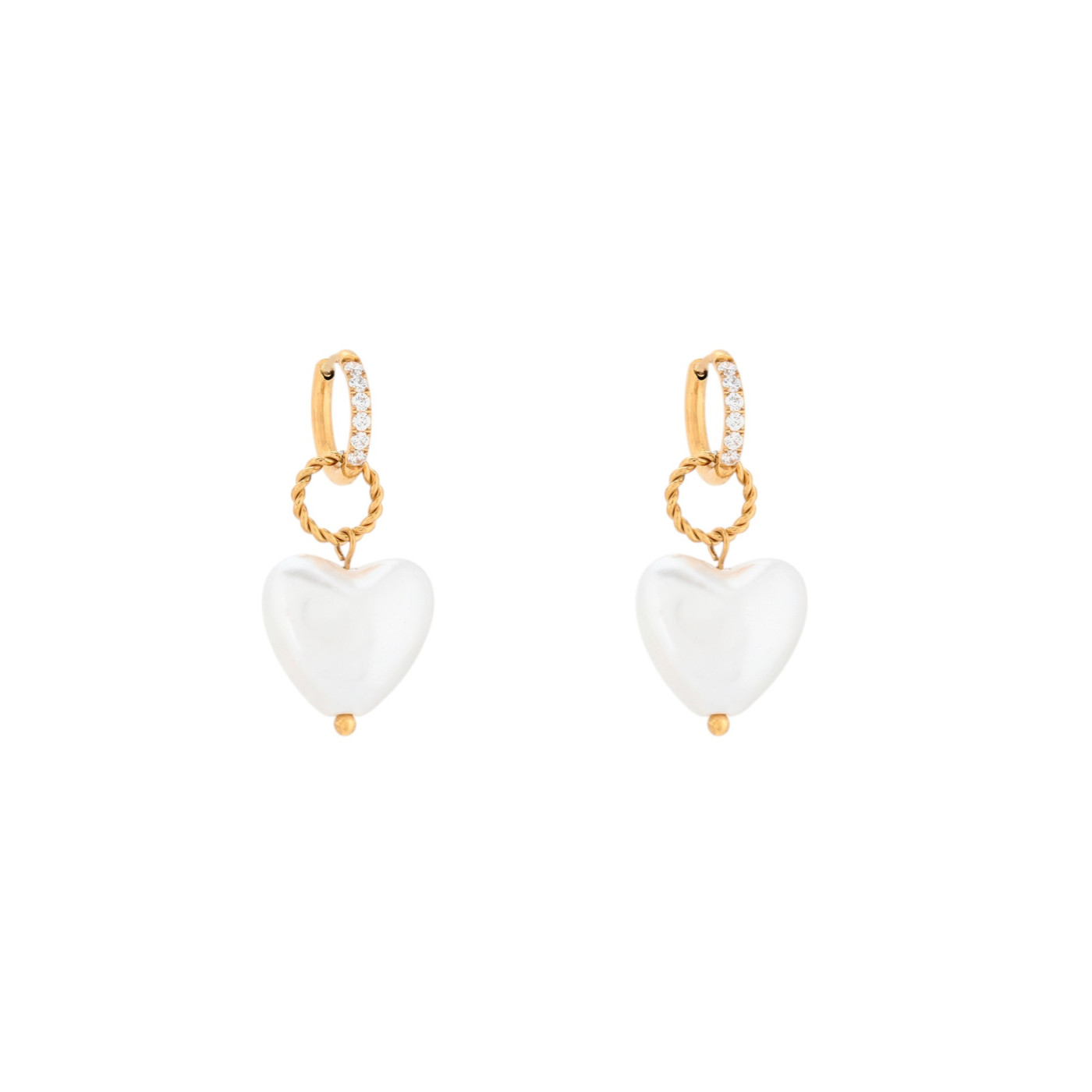 Aros en acero con corazón de perla GB