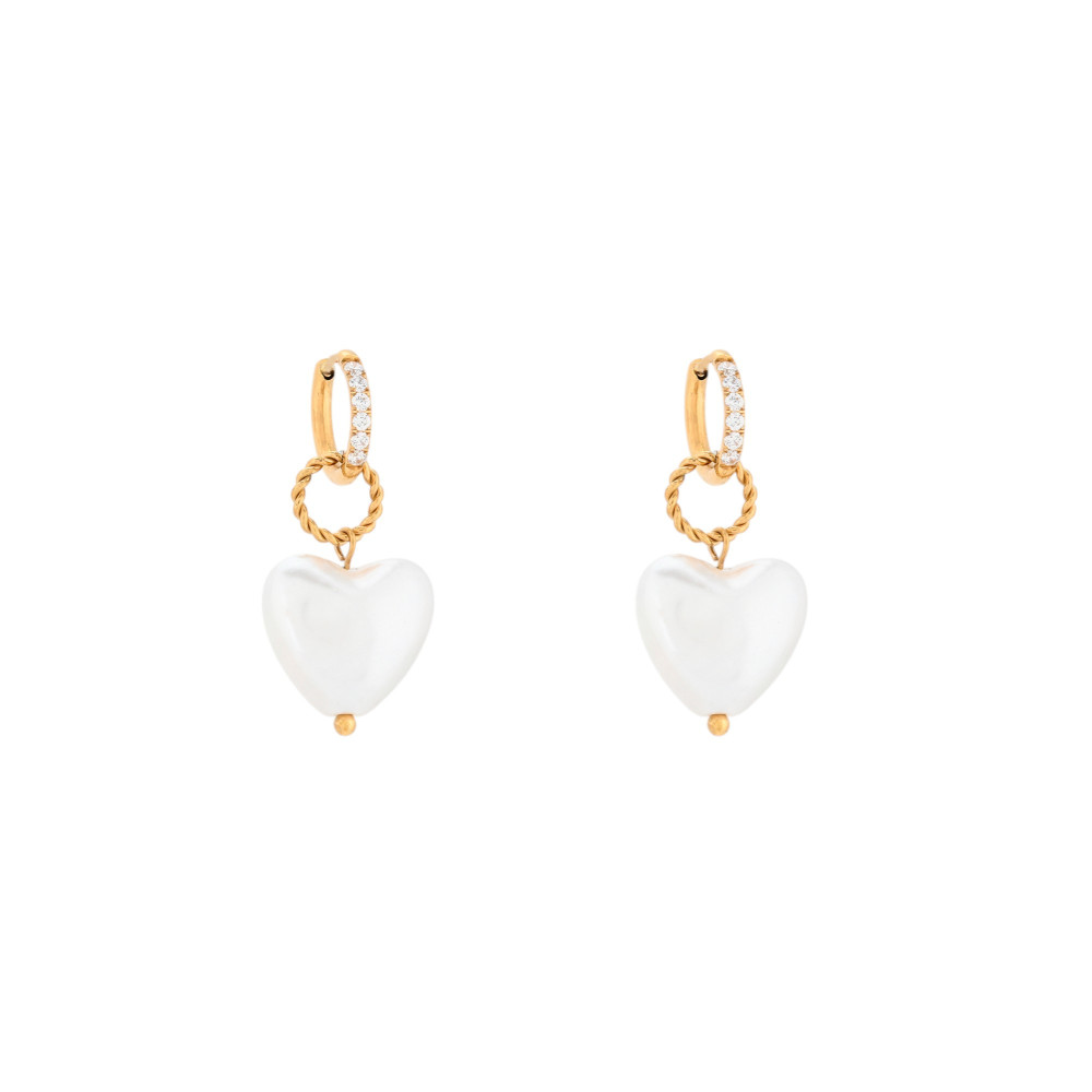 Aros en acero con corazón de perla GB