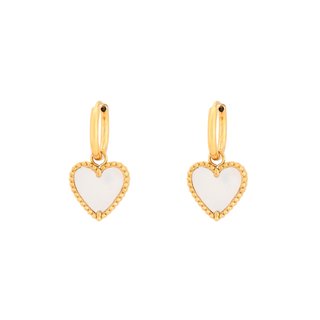 Steel earring heart texture and motherpearl GB