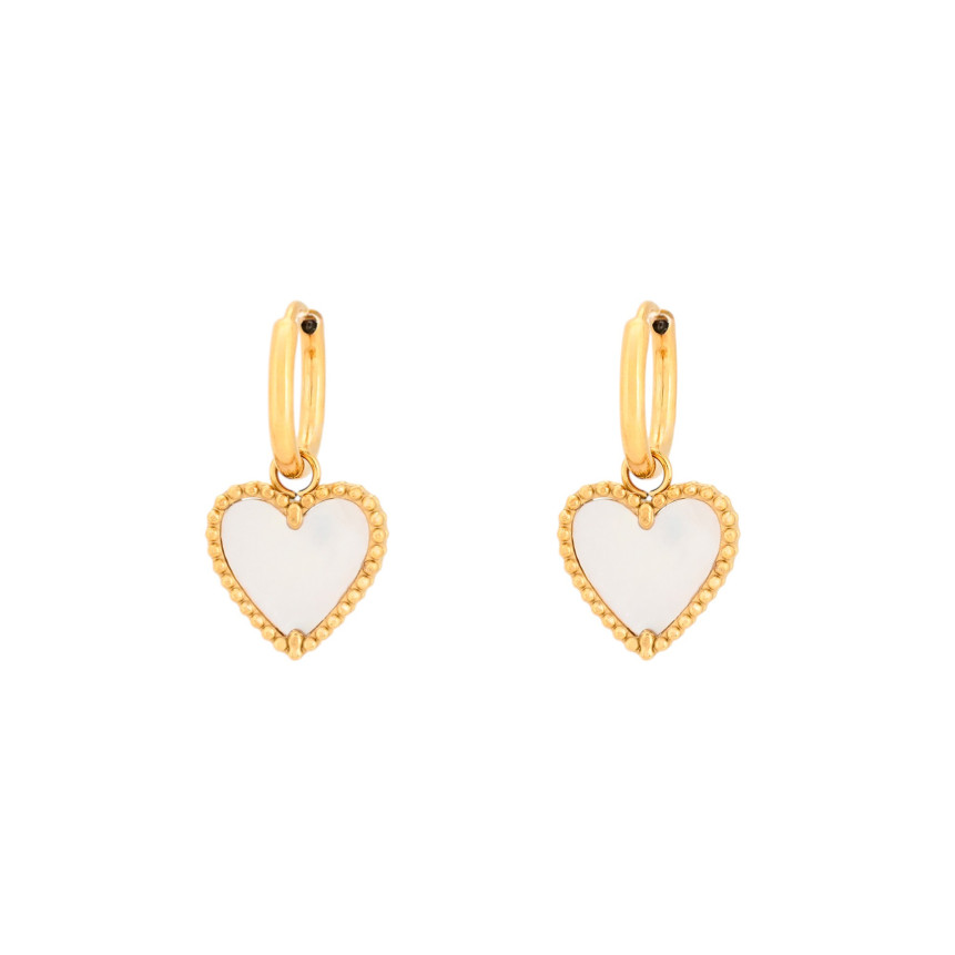 Steel earring heart texture and motherpearl GB
