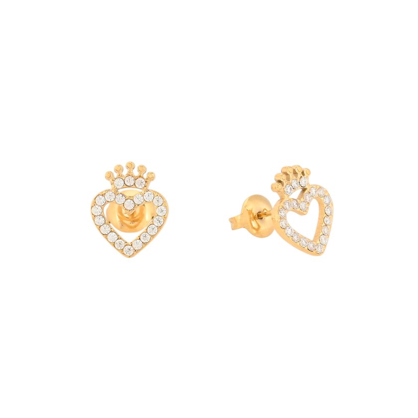 Boucles d'oreilles en acier coeur et couronne GB