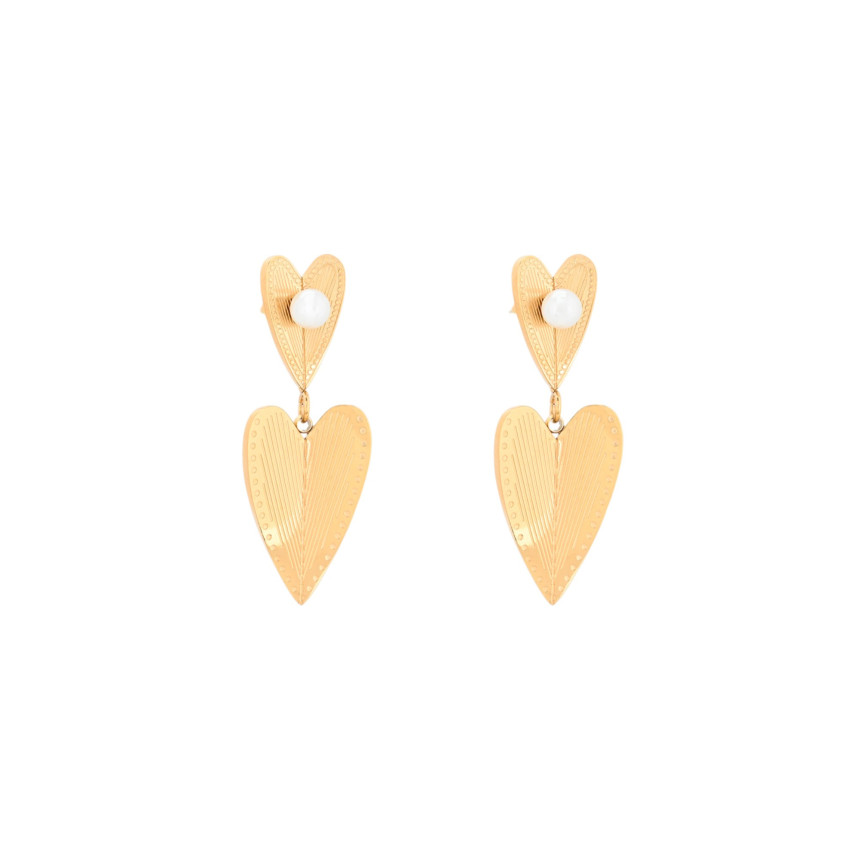 Pendientes en acero colgado doble corazón GB