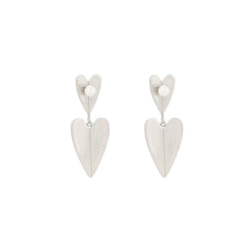 Boucles d'oreilles en acier suspendu double coeur GB