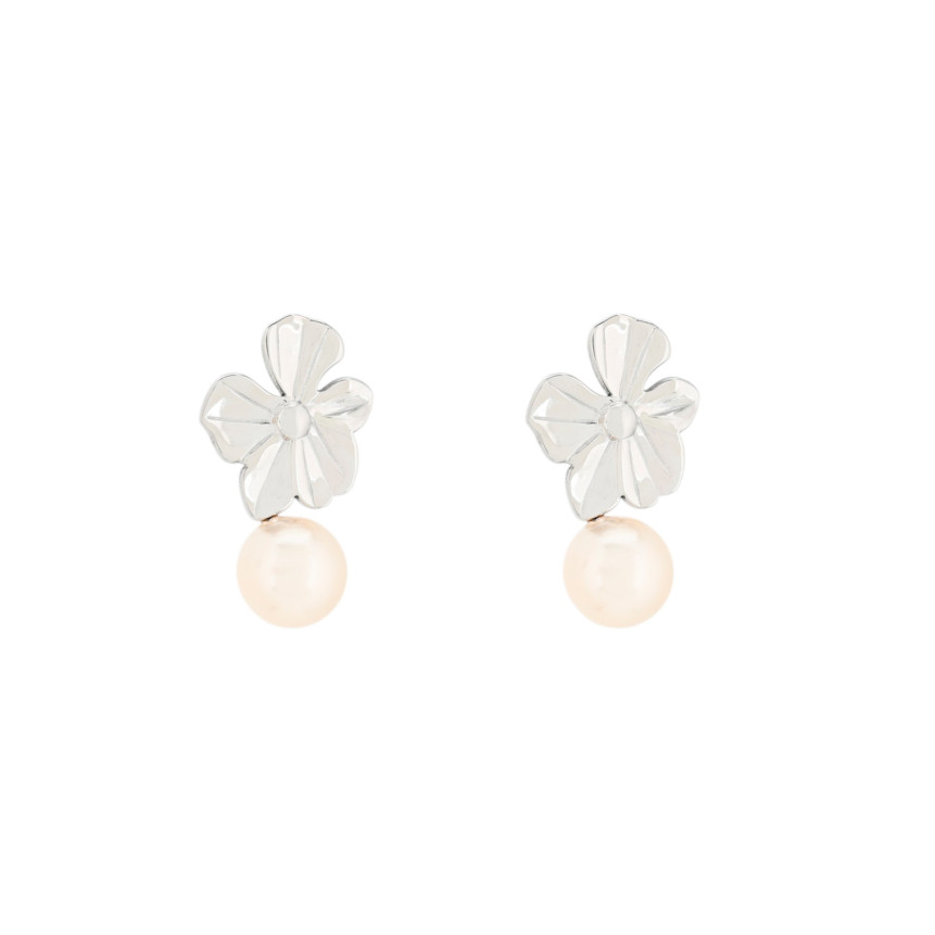 Pendientes colgantes de acero flor y perla GB
